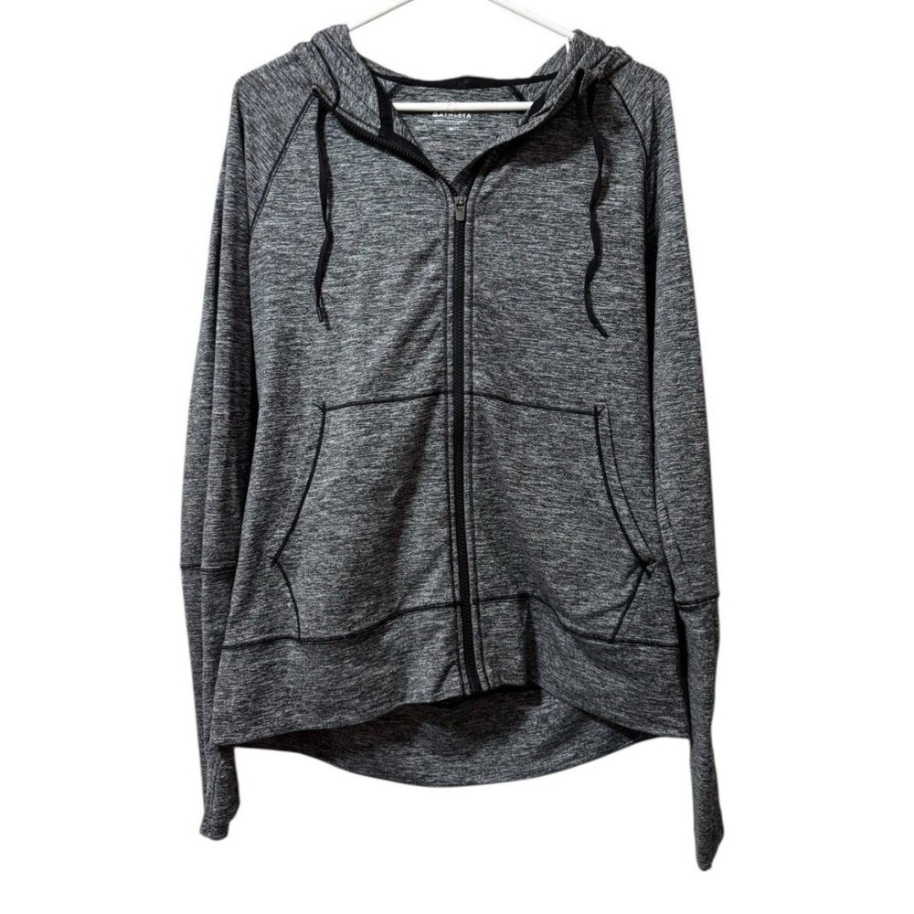 Athleta Jacket Women Medium Gray Black‎ Heather Hoodie Full Zip Running Athletic